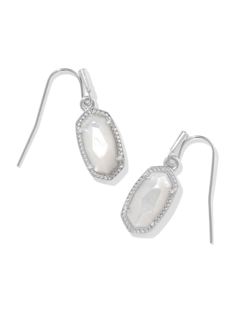 Kendra Scott Lee Silver Drop Earrings in Ivory Mother-of-Pear